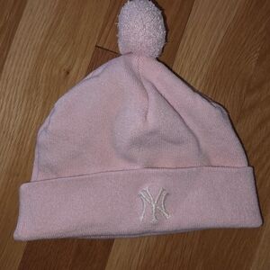 Pink NYY Beanie with Pom Pom